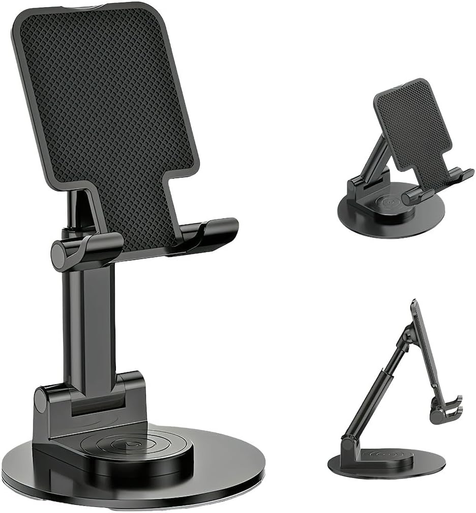 You are currently viewing Phone Stand for Desk 360 Degree Rotating Phone Holder Adjustable Cellphone Accessories Portable Smartphone Stands Foldable Holder for Desk Home Office (Black)