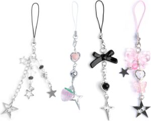 Read more about the article 1-4PCS Cute Phone Charms Aesthetic Y2K Cellphone Charms Strap Pink Strawberry Butterfly Star Charm Y2K Accessories for Phone Bag Keychain Airpods Camera Pendants Decor