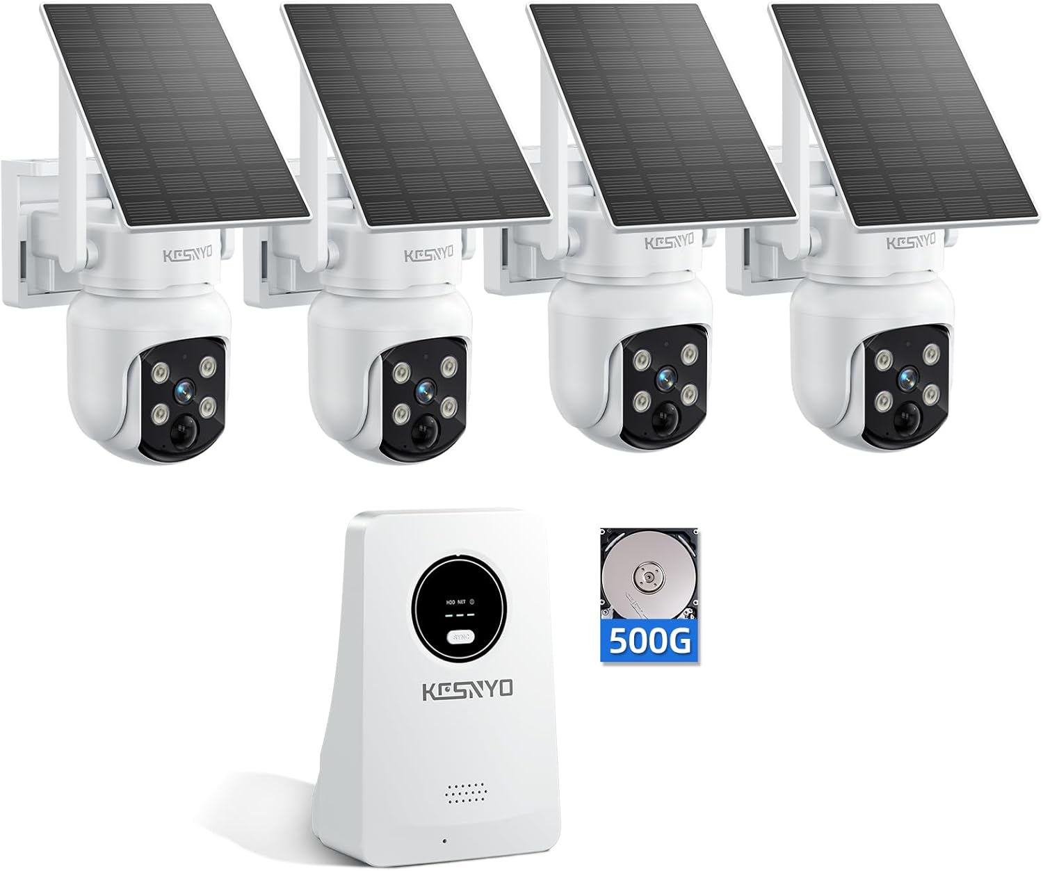 Solar Security Cameras Wireless Outdoor, 4MP Solar Powered, 4 Cam kit, Color Night Vision, 360° PTZ, 500G HDD Local Recording, No Monthly Fees