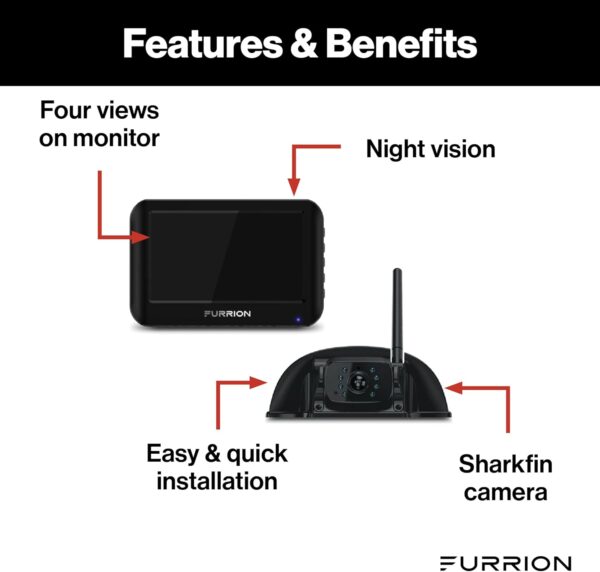 Furrion Vision S Wireless RV Backup Camera System with 4.3-Inch Monitor, 1 Rear Sharkfin, Infrared Night Vision, Wide-Angle View, Hi-Res, IP65 Waterproof, Motion Detection, Microphone - FOS43TASF - Image 2