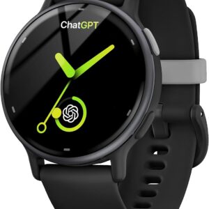 AI ChatGPT Translator Watch, Fitness Tracking, Heart Rate & Sleep Monitor, OLED Display, Titanium Alloy IP68 Waterproof, Multi-Sport Modes, Black
