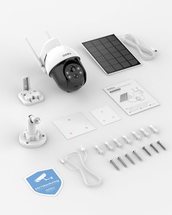 AOSU Solar Security Camera Wireless Outdoor System, 3K/5MP Battery Powered WiFi Camera for Home Security, Panoramic PTZ, Auto Tracking, Human/Vehicle Detection, Night Vision, Spotlights, 2-Way Talk - Image 8