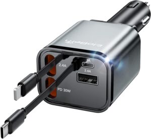 Read more about the article Upgraded Retractable Car Charger Adapter,4 in 1 Fast Charging Car Phone Charger,69W USB C Car Truck Accessories,Road Trip Essentials Gift for Men Women for iPhone 16/15/14/13/12/11,Galaxy,Pixel