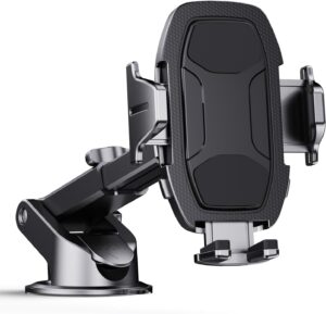 Read more about the article Phone Holders for Your Car | Car Phone Holders for IPhone with 360-Degree Rotation | Dashboard Cell Phone Holder | Easy Installation & Strong Grip for Safe and Convenient Driving, Black