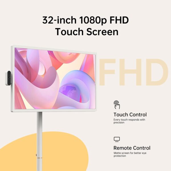 ApoloSign 32 inch FHD Smart Portable TV Gen2, 16G +128G Storage, Android 14 OS, Rolling TV on Wheels with Rotatable Touch Screen, Built-in Battery, Full Swivel Rotation, Voice Remote - Image 2