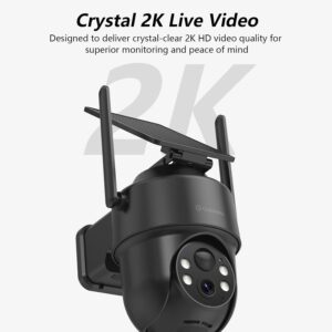 GALAYOU 2K Security Cameras Wireless Outdoor-360° PTZ Cameras for Home Security with Solar Panel/Battery Powered, Night Vision, Two-Way Audio, PIR Sensor, Works with Alexa, R1 4P Black (2.4Ghz Only)