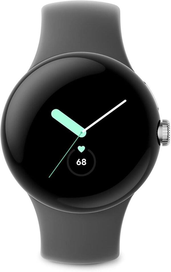 Google Pixel - Android Smartwatch with Fitbit Activity Tracking - Heart Rate Tracking Watch - Polished Silver Stainless Steel case with Charcoal Active band - LTE - Image 3