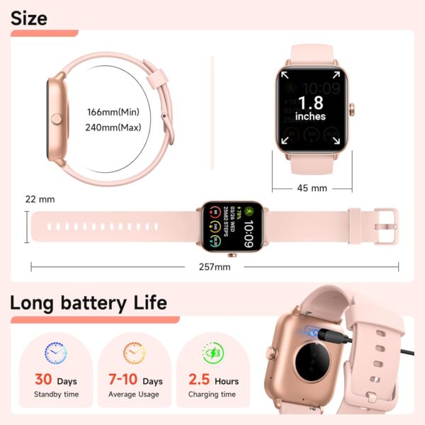 Smart Watches for Women Android & iPhone, Alexa Built-in, 1.85" Fitness Tracker with Answer/Make Calls, IP68 Waterproof Fitness Watch,Heart Rate, Sleep, SpO2 Monitor,Pedometer, Pink - Image 8