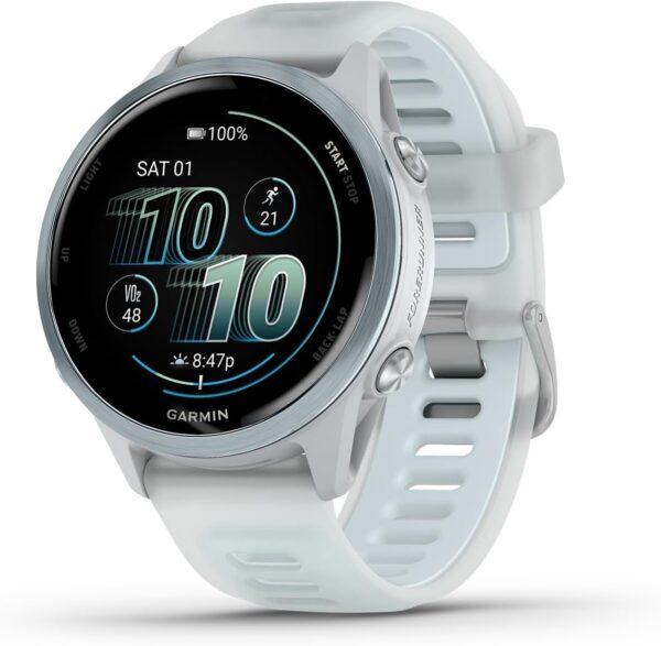 Garmin® Forerunner® 570, 42mm, Advanced GPS Running and Triathlon Smartwatch, AMOLED Display, Training and Recovery Features, Cloud Blue Aluminum with Translucent Whitestone/Cloud Blue Band