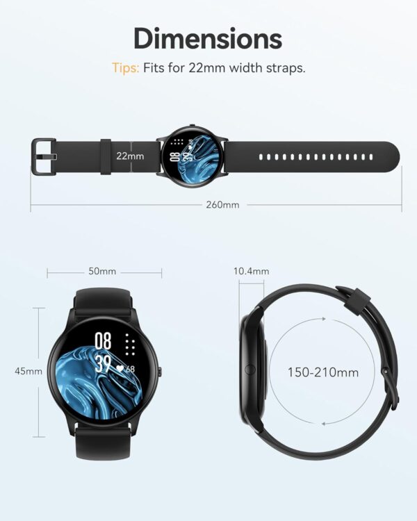 AGPTEK Smart Watch for Women Men, 5ATM Waterproof Smartwatch for Android and iOS Phones, Fitness Tracker Watch with 100+ Sports Modes, Heart Rate Monitor Pedometer Sleep Monitor, Black - Image 8