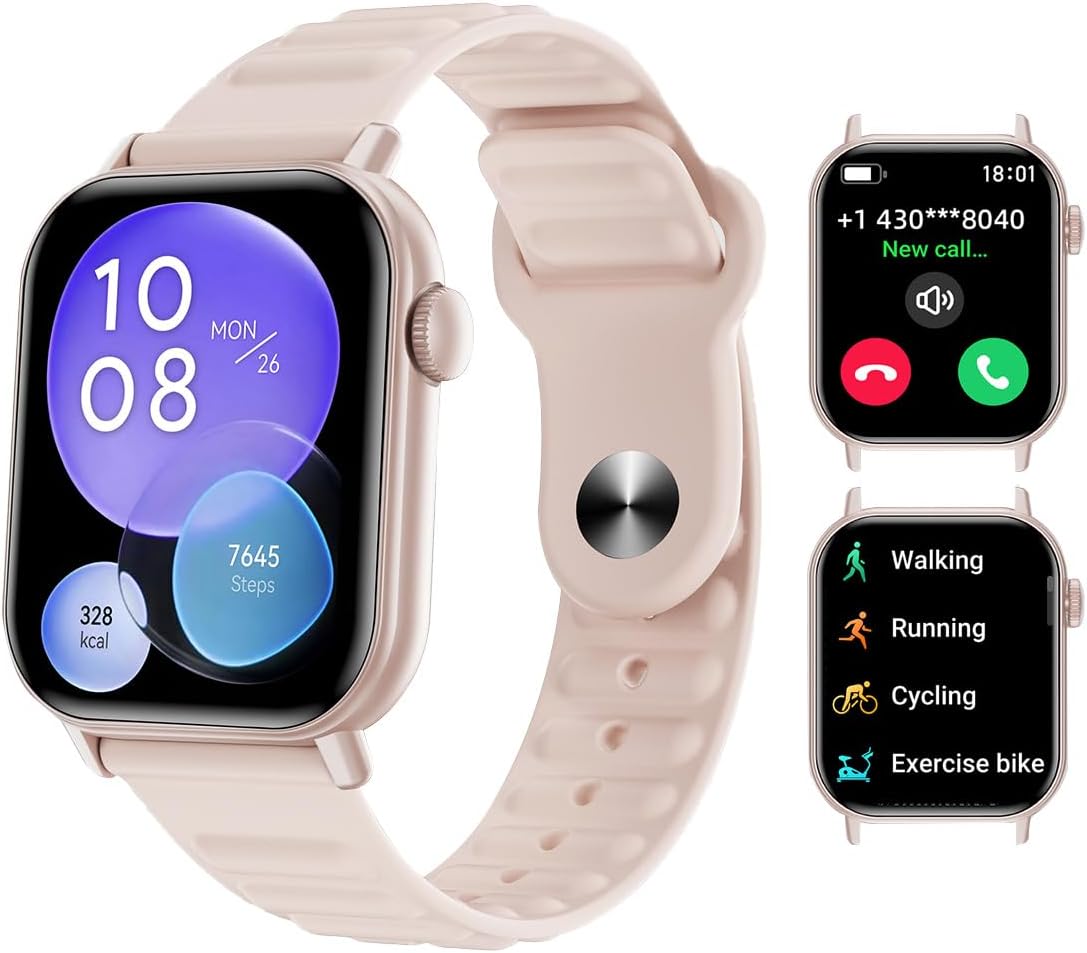 Smart Watch Sports Pedometer Fitness Tracker, Bluetooth Call Heart Rate Blood Oxygen Sleep Monitor, 100 Sports Modes Waterproof for iOS Android Men's Women's Smart Watch (Pink)