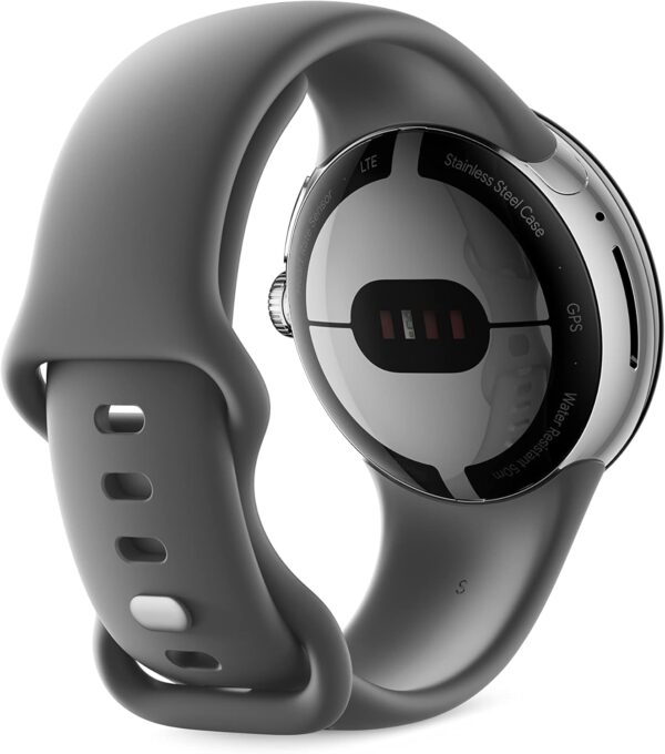 Google Pixel - Android Smartwatch with Fitbit Activity Tracking - Heart Rate Tracking Watch - Polished Silver Stainless Steel case with Charcoal Active band - LTE - Image 2