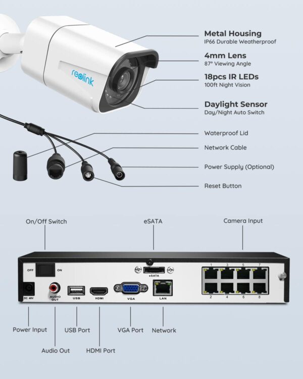 REOLINK 4K Security Camera System - H.265 4pcs PoE Security Cameras Wired with Person Vehicle Detection, 8MP/4K 8CH NVR with 2TB HDD for 24-7 Recording, RLK8-800B4 - Image 7