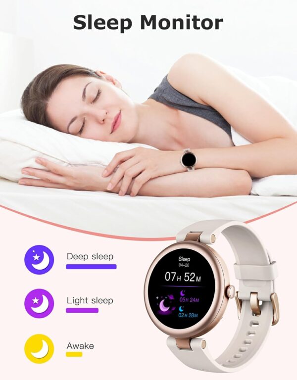 Fitness Tracker, Round Fitness Watches for Women with Bluetooth Call Heart Rate Monitor Sleep Tracker Calorie/Step Counter, Birthday Gift for Women Lady Mom Waterproof Starlight - Image 6