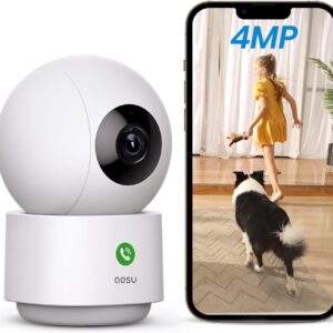 AOSU 4MP Security Camera Indoor, 2.5K Baby Monitor Pet Camera 360° for Home Security, WiFi Camera with 5/2.4 GHz Wi-Fi, One-Touch Call, Smart Motion Tracking, IR Night Vision, Compatible with Alexa