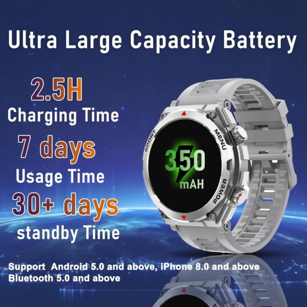 Military Smart Watch for Men (Answer/Make Call), 1.52" HD Smartwatch for Android Phones/iPhone, 100+ Sport Mode Fitness Tracker with Heart Rate, SpO2, Stress and Sleep Monitor, IP68 Waterproof - Image 7