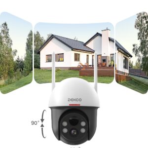 DEKCO Solar Security Camera Outdoor Wireless, Battery Powered, Panoramic Pan Tilt Zoom, Auto Motion Tracking, True 2K, Color Night Vision, Spotlight, 2-Way Talk