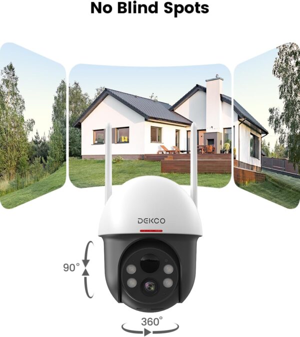 DEKCO Solar Security Camera Outdoor Wireless, Battery Powered, Panoramic Pan Tilt Zoom, Auto Motion Tracking, True 2K, Color Night Vision, Spotlight, 2-Way Talk - Image 2