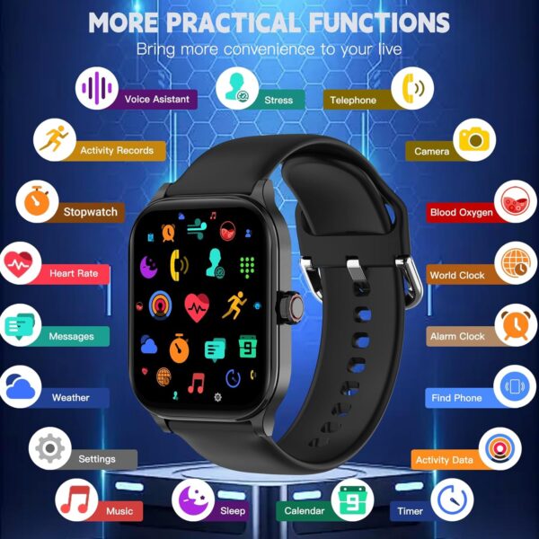 Smart Watch for Men Women(Answer/Make Call), Smartwatches with Heart Rate/SpO2/Sleep/Stress Monitor, IP68 Waterproof, 100+ Sports Mode Fitness Tracker, Compatible with Android and iPhone(Black, 2.01") - Image 6