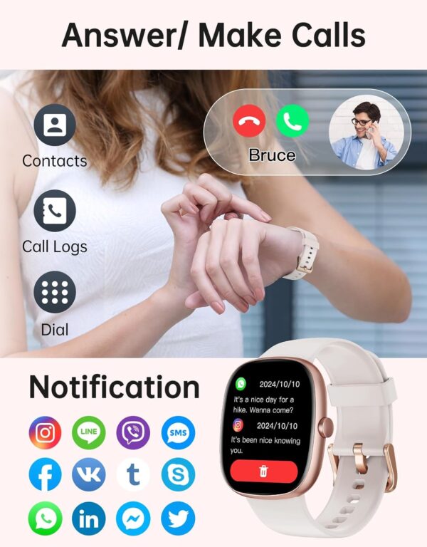 HUAKUA Smart Watches for Women Men (Answer/Make Calls), 1,85" HD Smart Watch for iPhone/Android Phones, Fitness Tracker with 100+ Sport Heart Rate/Sleep Monitor Pedometer IP68 Waterproof (Cream) - Image 3