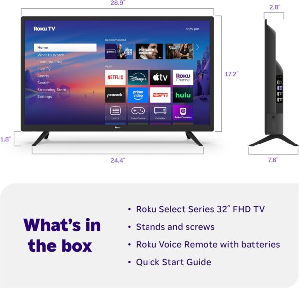 Roku Smart TV 2025 – 32-Inch Select Series, 1080p Full HD TV – Roku TV with Voice Remote – Flat Screen LED Television with Wi-Fi for Streaming Live Local News, Sports, Family Entertainment - Image 7