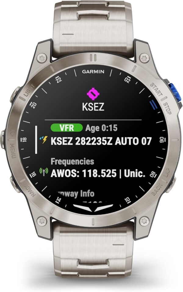 Garmin D2™ Mach 1, Touchscreen Aviator Smartwatch with GPS Moving Map, Aviation Weather, Health and Wellness Features and More, Vented Titanium Bracelet - Image 3