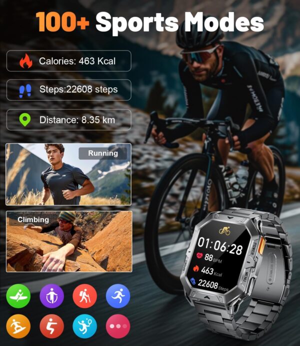 LIGE Military Smart Watches for Men(Answer/Make Calls),100-Day Battery Life,2.13" AMOLED Outdoor Sports Smartwatch with Compass,Heart Rate/Sleep Monitor Fitness Tracker for Android iOS,AI Voice - Image 6