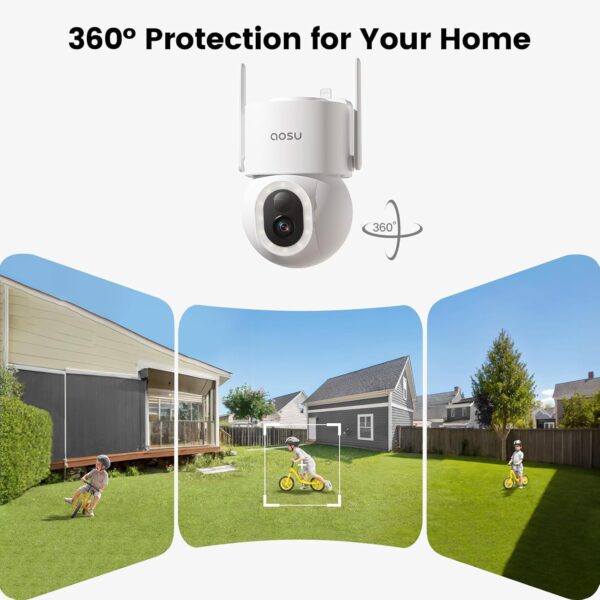 AOSU Security Cameras Wireless Outdoor - 3K/5MP Solar Powered 400-Lumen Floodlight Camera, 360° Pan/Tilt Surveillance, Night Vision, 2.4G WiFi Camera, Auto Tracking, AI Human/Vehicle/Pet Detection - Image 3