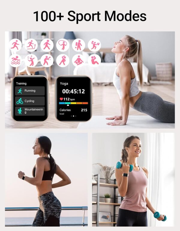 Smart Watch (Answer/Make Calls), 1.85" Smart Watches for Women Men Digital Watch Fitness Tracker with 100+ Sport Modes Heart Rate Monitor for iOS Android Phones Waterproof (Light Pink) - Image 4