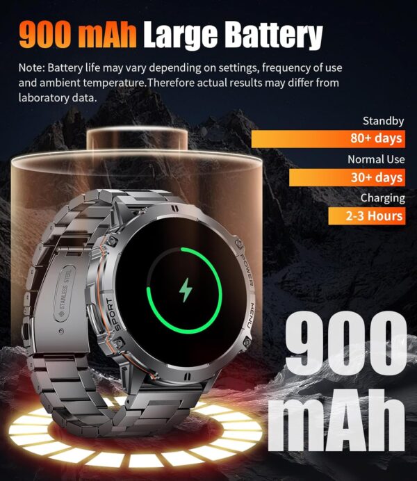 LIGE Smart Watches for Men with 900mAh Battery(60+Standby),1.73" AMOLED with Bluetooth Call,110+ Sports Mode Tactical Fitness Tracker/Heart Rate Sleep Health Monitor/Android iOS Military Smart Watch - Image 3