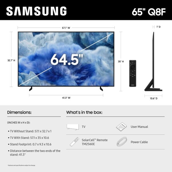 Samsung 65-Inch Class QLED Q8F 4K UHD Smart TV (2025 Model) Q4 AI Processor, 100% Color Volume with Quantum Dot, AirSlim Design, Endless Free Content, Samsung Vision AI, Alexa Built-in - Image 2