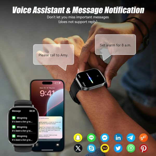 Smart Watch for Men Women, 2.01" HD Smartwatch with 120 Sports Modes, Heart Rate/Sleep Monitor, IP67 Waterproof Fitness Tracker, Compatible with Android iOS Phones (Black) - Image 4