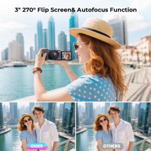 4K Digital Camera for Photography, 72MP Autofocus Vlogging Cameras for YouTube with 64GB SD Card and Battery, 18X Digital Zoom 2.8″ 270° Flip Screen Compact Travel Camera for Teens
