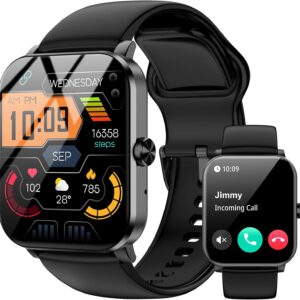 Smart Watch, 1.85″ HD Smartwatch for Men Women (Answer/Make Calls), Fitness Watch with Heart Rate/Sleep/IP68 Waterproof/120+ Sports Modes, Pedometer, Android Smart Watch for Android iOS (Black)