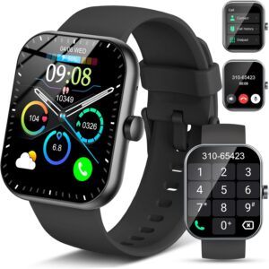 Smart Watch(Answer/Make Call), 1.96″ Smartwatch for Men Women, 2025 New Fitness Watch with 110+ Sport Modes, Pedometer, Heart Rate/Sleep Monitor, IP68 Waterproof Activity Tracker for Android iOS
