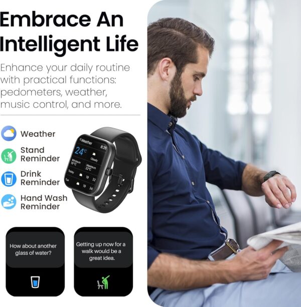 TOZO S3 Smart Watch for Men Women for iPhone&Android, 1.83" Fitness Tracker Bluetooth Call [Answer/Make], IP68 Waterproof Sleep Monitor, 100+ Sport Modes Black - Image 5