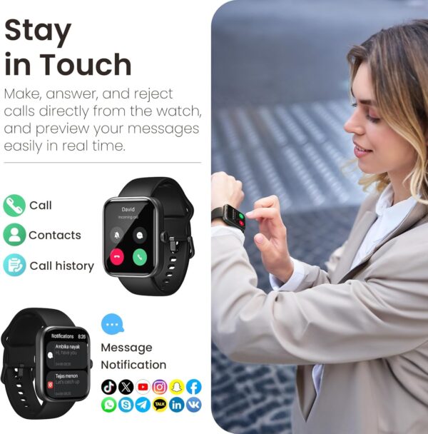 TOZO S3 Smart Watch for Men Women for iPhone&Android, 1.83" Fitness Tracker Bluetooth Call [Answer/Make], IP68 Waterproof Sleep Monitor, 100+ Sport Modes Black - Image 2