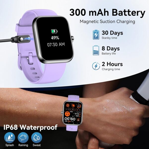 Smart Watch for Men Women Alexa Built-in, 1.83" HD Fitness Tracker Touchscreen with Call Function, IP68 Waterproof, 120+ Sport Modes, 24/7 Heart Rate/Sleep Monitor, iOS Android Compatible (Purple) - Image 6