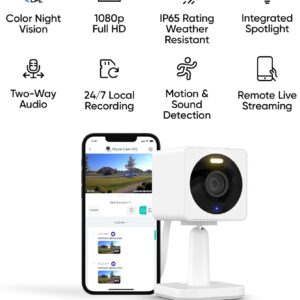 Wyze Cam OG Indoor/Outdoor 1080p Wi-Fi Smart Home Security Camera with Color Night Vision, Built-in Spotlight, Motion Detection, 2-Way Audio, Compatible with Alexa & Google Assistant, White