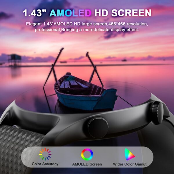Smart Watches for Men Women(Answer/Make Calls), 1.43" AMOLED HD with 100+ Sport Modes, Heart Rate/Sleep Monitor/Steps/Calories/IP68 Waterproof Fitness Tracker, smartwatch for Android iOS,Black - Image 3