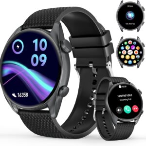 Smart Watches for Men Women(Answer/Make Calls), 1.43″ AMOLED HD with 100+ Sport Modes, Heart Rate/Sleep Monitor/Steps/Calories/IP68 Waterproof Fitness Tracker, smartwatch for Android iOS,Black
