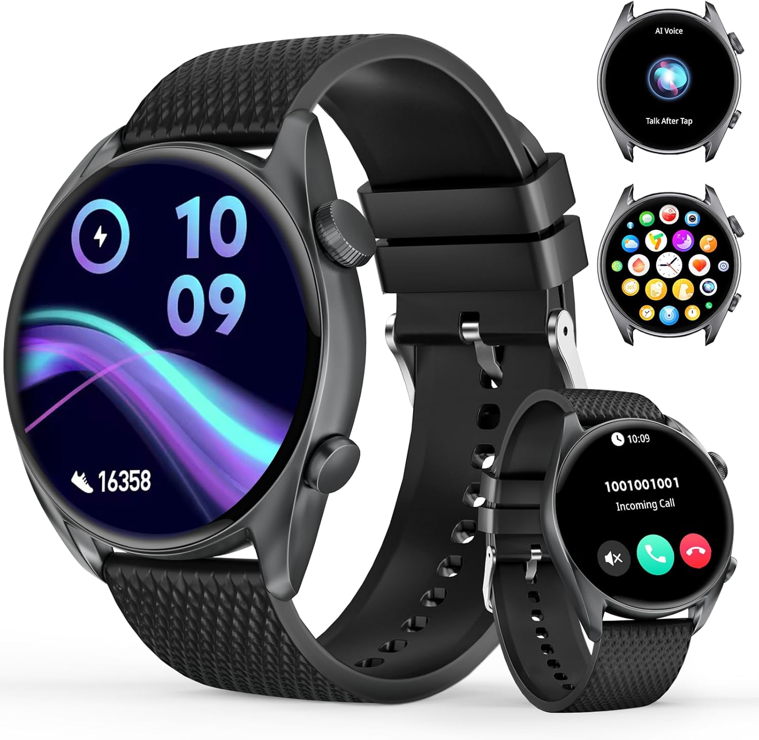 Smart Watches for Men Women(Answer/Make Calls), 1.43" AMOLED HD with 100+ Sport Modes, Heart Rate/Sleep Monitor/Steps/Calories/IP68 Waterproof Fitness Tracker, smartwatch for Android iOS,Black
