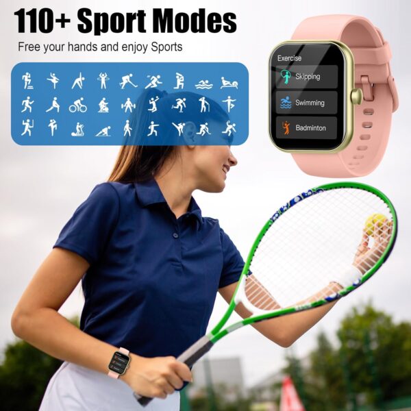 2025 Smart Watch for Men Women, 1.96" HD Fitness Tracker Running Watch (Answer/Make Call), IP68 Waterproof,Pedometer, Step/Sleep/Heart Rate Monitor,110+ Sport Mode Smartwatch for iOS Android,Pink - Image 5