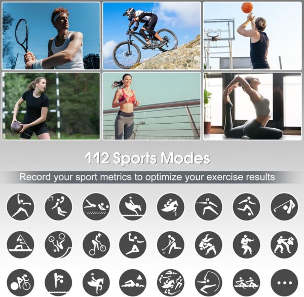 Smart Watch for Men Women Bluetooth Call, 1.85" HD Touch Screen Fitness Watch with Sleep Heart Rate Monitor, 112+ Sports Modes, IP68 Waterproof Activity Trackers for Android iOS, Black - Image 3