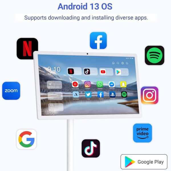 22-Inch Portable TV on Wheels, 1080p Portable Touch Screen Monitor, Smart Rolling TV Built-in 13MP Camera, Built-in Battery | Android 13 | 6+128G - Image 4