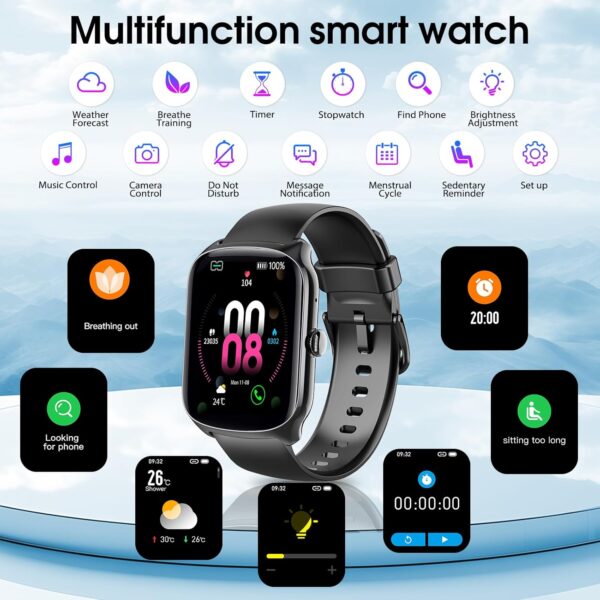 Smart Watch for Men Women, 1.95" HD Curved Screen Smartwatch, Heart Rate/Sleep Monitor Fitness Watches, 112+ Sports Modes Activity Trackers, IP68 Waterproof Watch for Android iOS, Black - Image 7