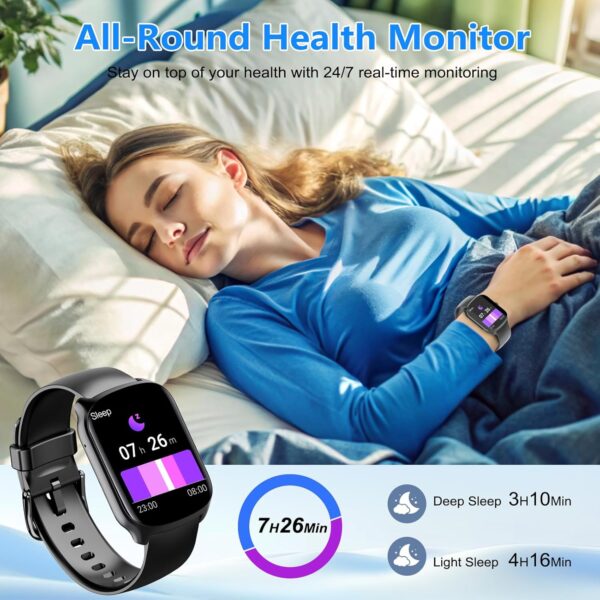 Smart Watch for Men Women, 1.95" HD Curved Screen Smartwatch, Heart Rate/Sleep Monitor Fitness Watches, 112+ Sports Modes Activity Trackers, IP68 Waterproof Watch for Android iOS, Black - Image 5