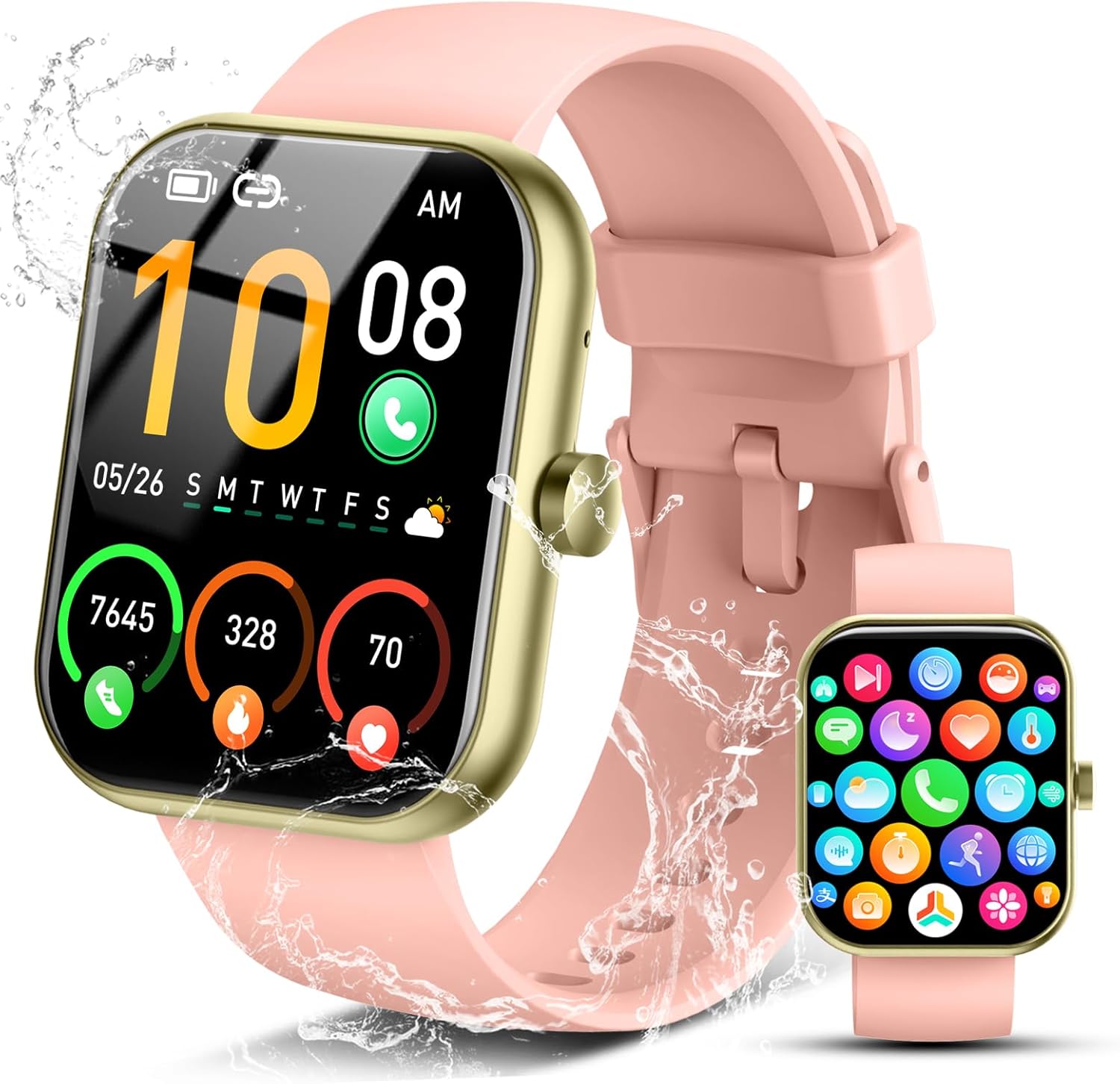 2025 Smart Watch for Men Women, 1.96" HD Fitness Tracker Running Watch (Answer/Make Call), IP68 Waterproof,Pedometer, Step/Sleep/Heart Rate Monitor,110+ Sport Mode Smartwatch for iOS Android,Pink