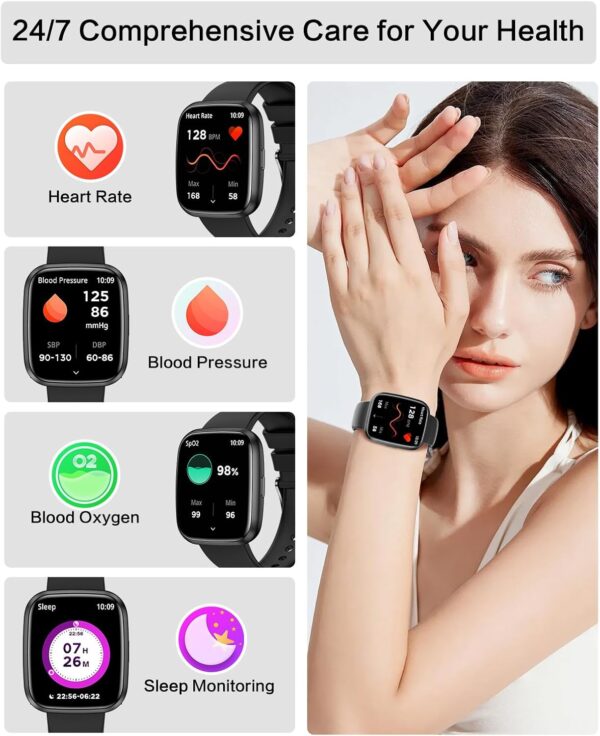 Smart Watches for Men/Women, 1.75" Bluetooth Call, AI Voice Smartwatch, 24/7 Heart Rate Monitor, Blood Pressure/SpO2/Sleep Tracker, IP68 Waterproof, 100+ Sports Fitness Tracker for Android iOS Black - Image 3