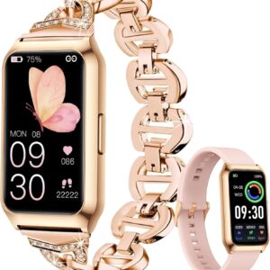 GADIXY Fitness Tracker,Smart Watch 7 Day+ Battery with 24/7 Heart Rate/Step/Calories,Activity Tracker,Aluminium Case,Blood Oxygen Sleep Monitor,IP68 Fitness Watches for Women Android&iOS Gold+Pink